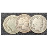 (3) Barber Dimes: 1904, 1905-O&S