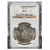 1885 Slab Morgan Dollar NGC MS63