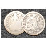 (2) Liberty Seated Dimes 1858, 1884