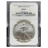 2008-W Slab Silver Eagle NGC MS69