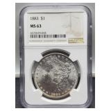 1883 Slab Morgan Dollar NGC MS63