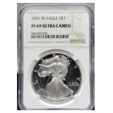 2001-W Proof Silver Eagle NGC PF69 Ultra Cameo