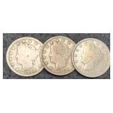 (3) V Nickels 1896, 97, 98