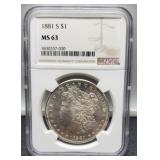 1881-S Slab Morgan Dollar NGC MS63