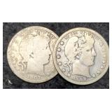 (2) Barber Quarters: 1907-S, 1908