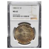 1884-CC Slab Morgan Dollar NGC MS62