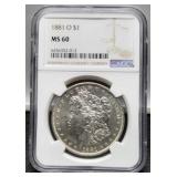 1881-O Slab Morgan Dollar NGC MS60