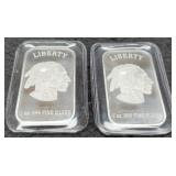 (2) 1 Troy Oz. Silver Indian/Buffalo Bars