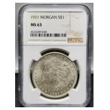 1921 Slab Morgan Dollar NGC MS63
