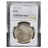 1921-D Slab Morgan Dollar NGC MS62