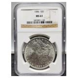 1886 Slab Morgan Dollar NGC MS63