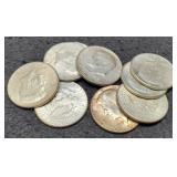 (9) 1964 Kennedy Half Dollars