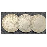 (3) V Nickels: 1899, 00, 01