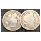 (2) 1906 Barber Dimes O&S