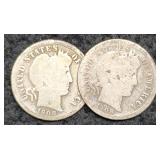 (2) 1908 Barber Dimes O&S
