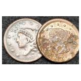 (2) Large Cents 1 w/ Damage 1851, 1 w/ ? Date