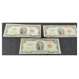 (3) 1953 $2 Red Seal Notes P,A,C