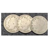 (3) V Nickels: 1902, 03, 04