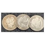 (3) Barber Dimes: 1911, 1912-P&D
