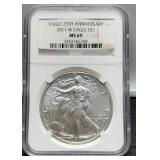 2011-W Slab Silver Eagle NGC MS69 25th Anniversary
