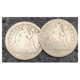 (2) Liberty Seated Dimes 1857, 1856