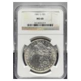 1887-S Slab Morgan Dollar NGC MS60