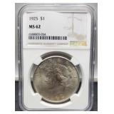 1925 Slab Peace Dollar NGC MS62