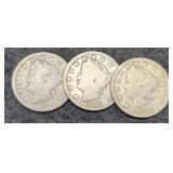(3) V Nickels: 1893, 94, 95