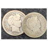 (2) 1901 Barber Dimes P&O