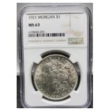 1921 Slab Morgan Dollar NGC MS63