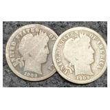 (2) 1909 Barber Dimes O&S