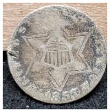 1857 Silver Three Cent w/ Edge Cut Mark