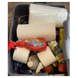 Tote Full of Cleaners and Housewares