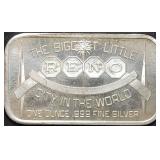 Scarce Reno Nevada 1 Troy Oz .999 Silver Bar