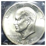 1972 S Silver Ike Dollar GEM BU Blue Envelope
