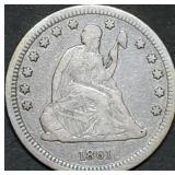 1861 Seated Liberty Silver Quarter