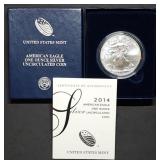 2014 W 1oz Burnished Silver Eagle MIB w/ Cert.