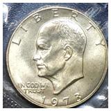 1973 S Silver Ike Dollar GEM BU Blue Envelope