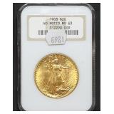 1908 $20 St Gaudens Gold Double Eagle NGC MS63