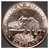 1oz Copper Bullion BU African Wildlife Elephant