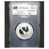 2017 Australia 2oz Silver Rooster PCGS MS70 Slab