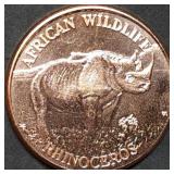 1oz Copper Bullion Round BU Rhinoceros