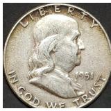 1951 Franklin Silver Half Dollar