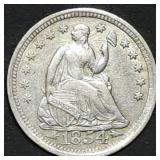 1854 Arrows Seated Liberty Silver Half Dime Nice!