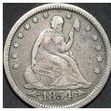 1854 Arrows Seated Liberty Silver Quarter Nice