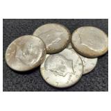 5 - 40% Silver Kennedy Half Dollars
