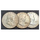 3 Franklin Half Dollars: 1954, 61-D, 62-D