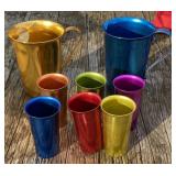 Aluminum Pitchers and 6 Glasses