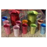 Aluminum Pitchers and 10 Glasses