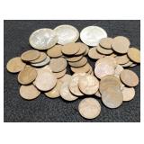 54 Wheat Cents & 3 Kennedy Half Dollars 1971 & 72